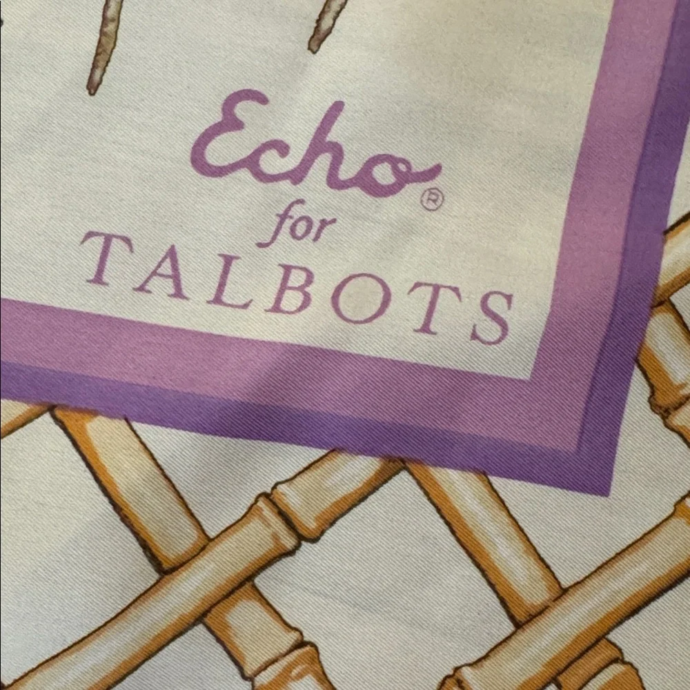 Echo for Talbots Silk Scarf Floral Garden Print Purple Square